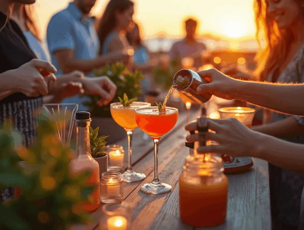 Collega’s maken cocktails tijdens de Cocktail Workshop Scheveningen als onvergetelijk bedrijfsuitje